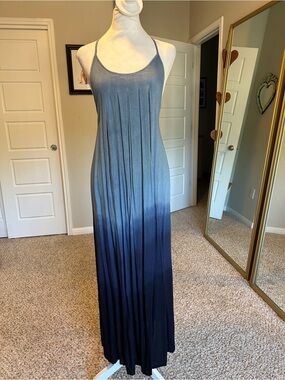 Boho Me Rainbow Strap Ombré Blue Maxi Sundress Beach Coverup Size Small